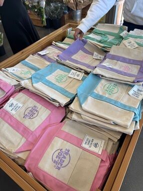 Trader Joe's Pink & Blue Canvas Tote Bag - Reusable Grocery Bag